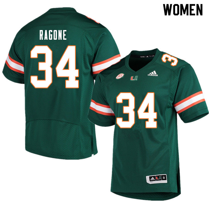 Women #34 Ryan Ragone Miami Hurricanes College Football Jerseys Sale-Green